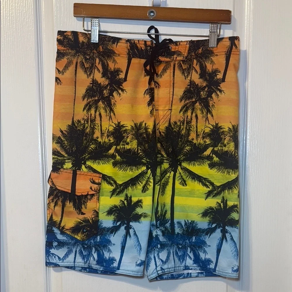 Hang Ten Boy's Multi Tropical Print Ombre Board Shorts  Size Boys Large EUC